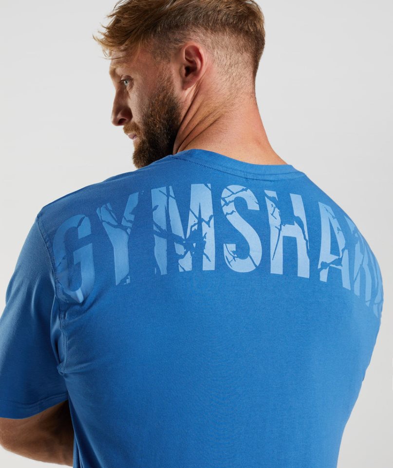 Men's Gymshark Power T-Shirts Blue | CA 53N617